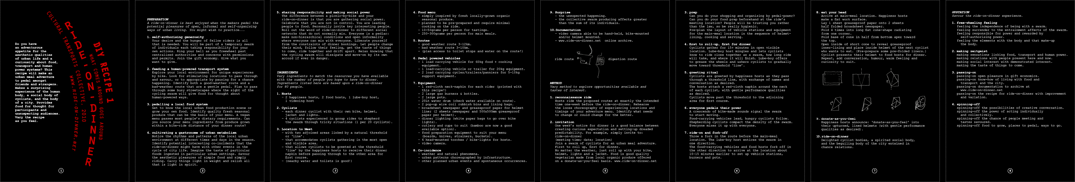 A ride-on-dinner is best enjoyed when the makers pedal the potential pleasures of open, informal and self-organising ways of urban living. You might wish to practice...